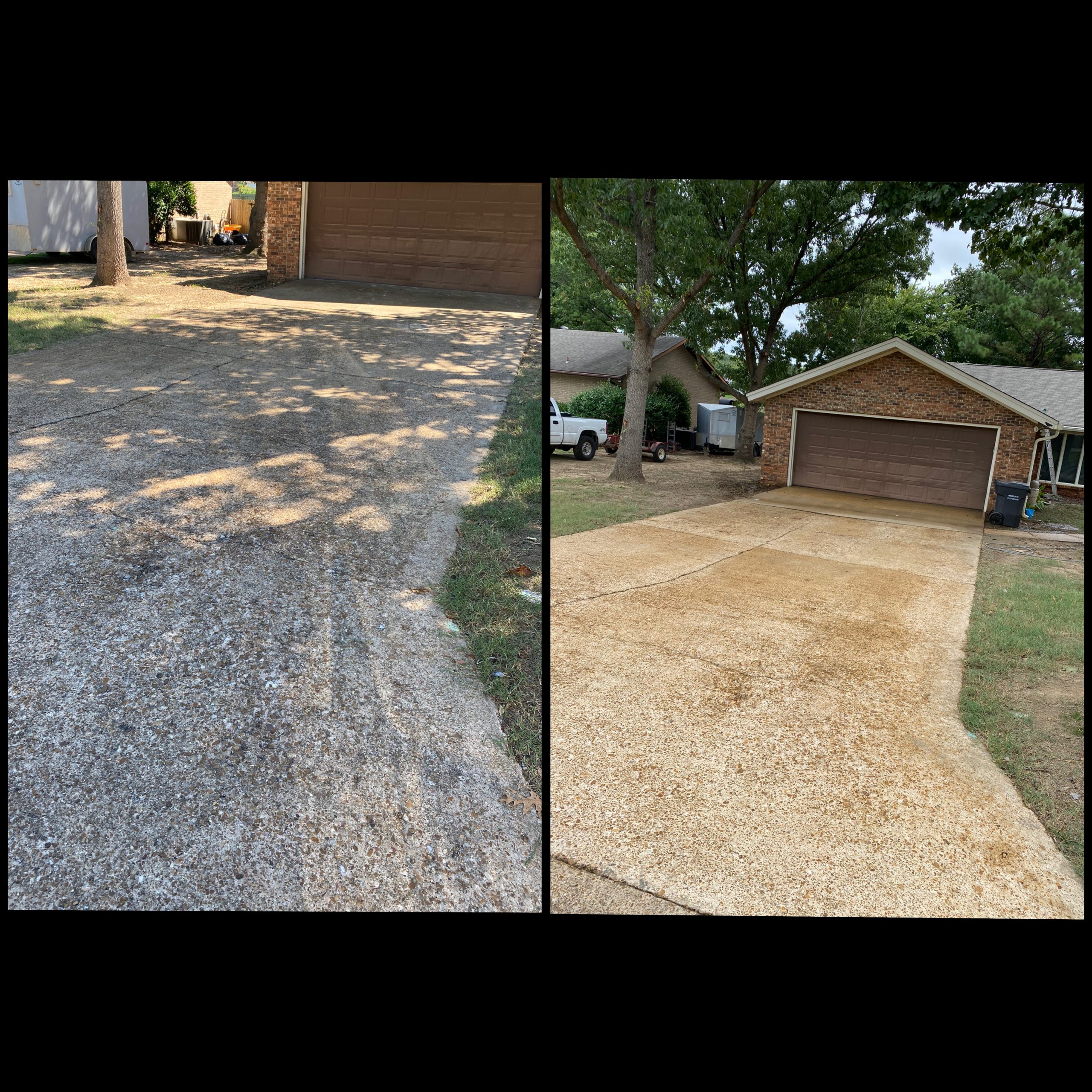 dirty driveway that was power washed